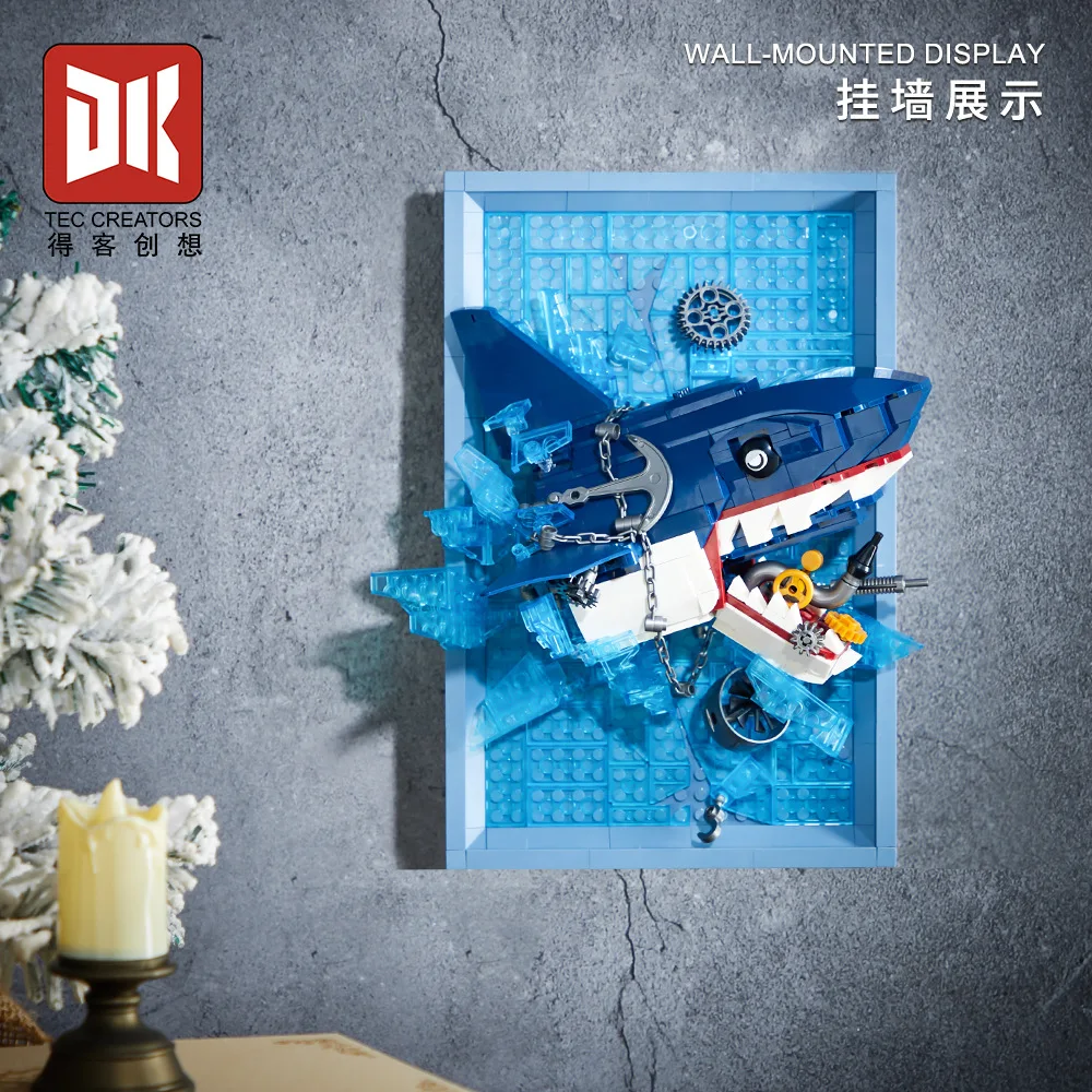 DK3039 Snow Leopard Everlasting Flower Photo Frame Building Blocks Sunflower Lion Shark Assembly Wall Hanging Piece Toy Ornament