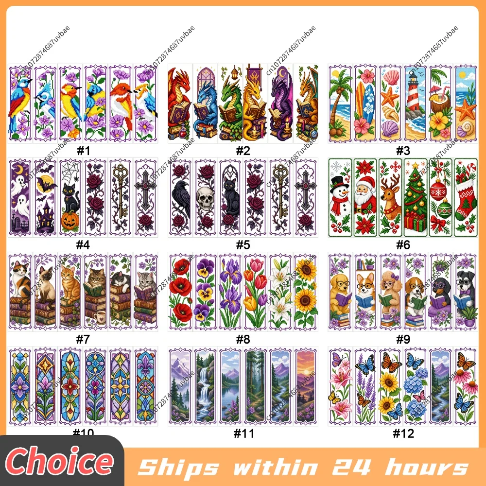 14CT 2 Strands Cross Stitching Bookmark Kit 6PCS Single-Sided DIY Kits Handmade Thread Embroidery Craft 20 X 30cm