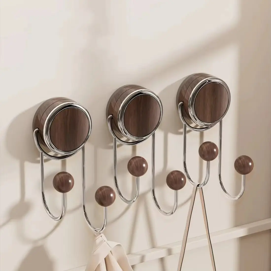 Multi-functional No-punch 360-degree Rotation Hook Luxury Walnut Bathroom Porch Coat Hook Wall Hanging Storage Rack Organizer