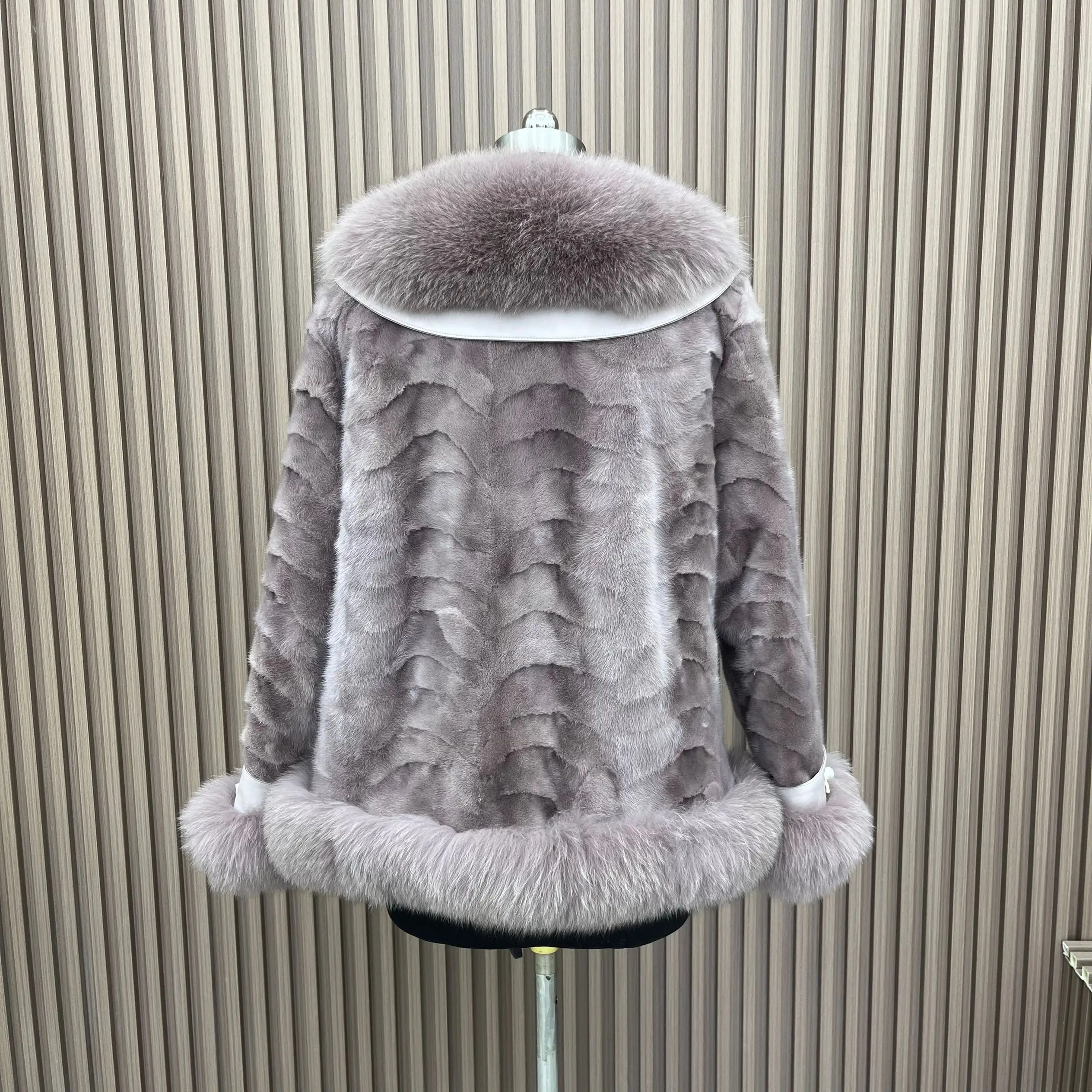 2024 Real Natural Mink Fur Outerwear New Autumn Winter Women Big Collar Coat High Quality Luxury Warm Middle Length Cardigan