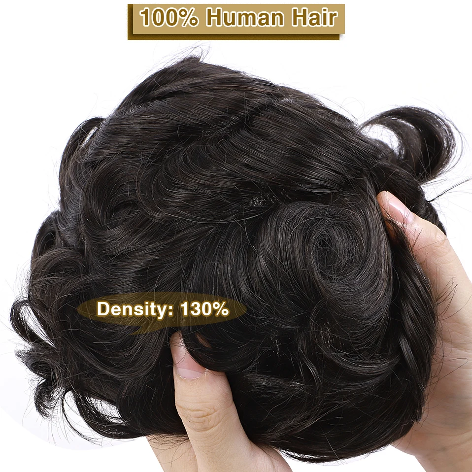 S-noilite 0.1mm PU Toupee Men 75g Human Hair Men Wig Hair Prosthesis 6inch 130% Denstiy Natural Hair Wig Male Replacement System