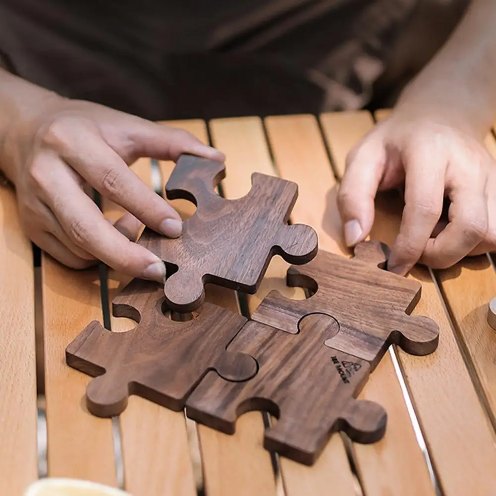 

Wooden Cup Mat Jigsaw Puzzle Insulated Wood Cup Coaster Tea Coffee Cup Pad Placemats Decor Walnut/Beech Wood Coasters 캠핑