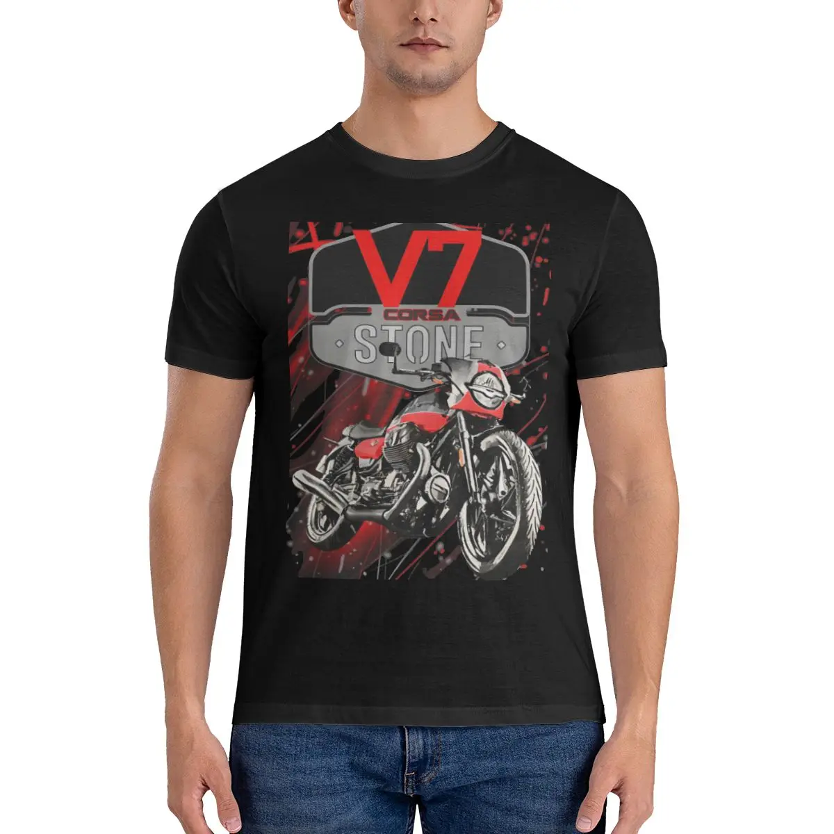 V7 Corsa Stone T-Shirts for Men Motorcycle Guzzi Special Fashion Pure Cotton Tee Shirt Round Neck Short Sleeve T Shirts 6XL