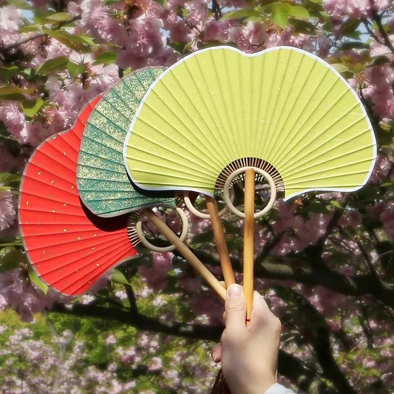 Papier-Bambus Handgefertigter Ginkgo Runder Fächer Hochzeit Malerei Party Deko Kunsthandwerk Chinesischer Tanzfächer DIY Faltfächer