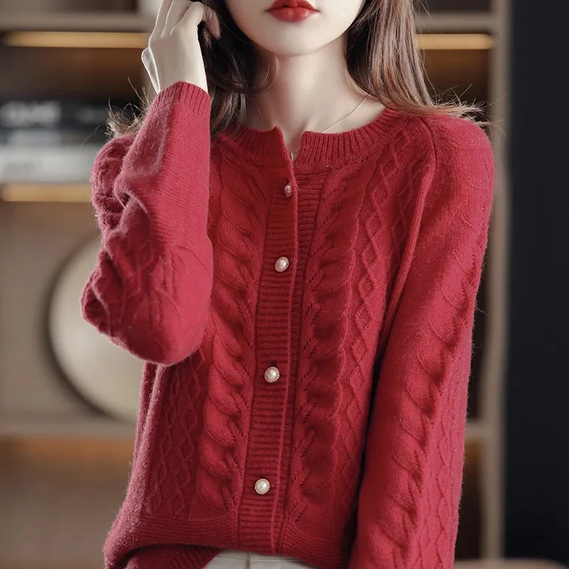 Cashmere Sweater Cardigan Women Single Breasted Long Sleeve Elegant Vintage Jumper Solid Wool Knitted Autumn Winter Outwear