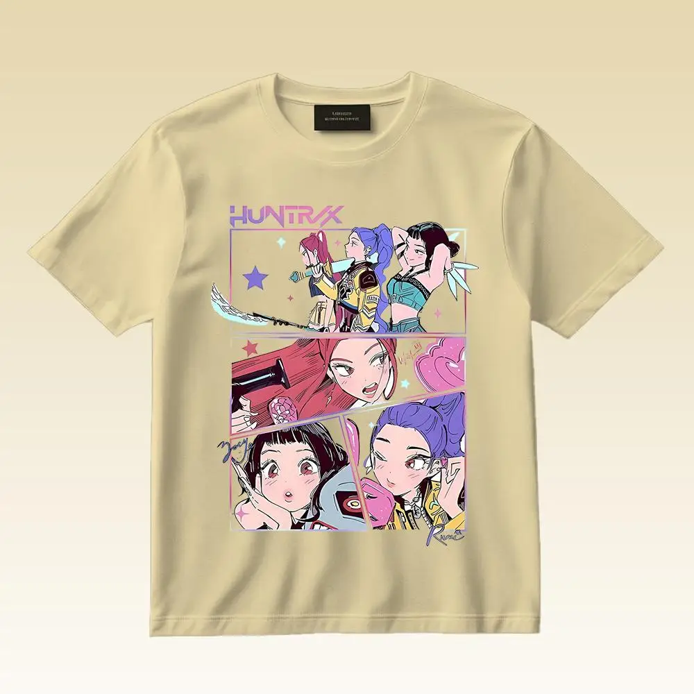 

New Korean Anime Demon Hunter Cartoon Print T-shirt Summer Harajuku Style Casual Short-sleeved Y2K Unisex Round Neck Top