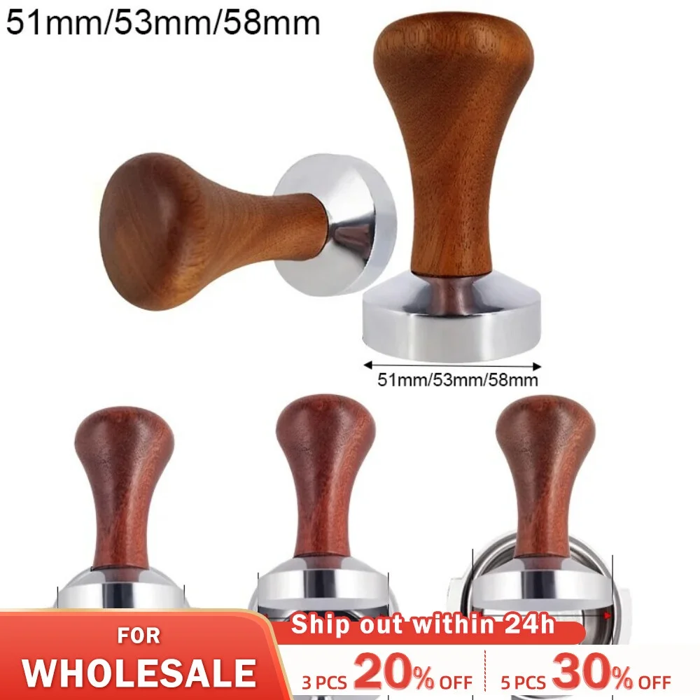 

51mm/53mm/58mm Espresso Coffee Tamper Aluminum Coffee Distributor Leveler Tool Bean Press Hammer With Wooden Handle