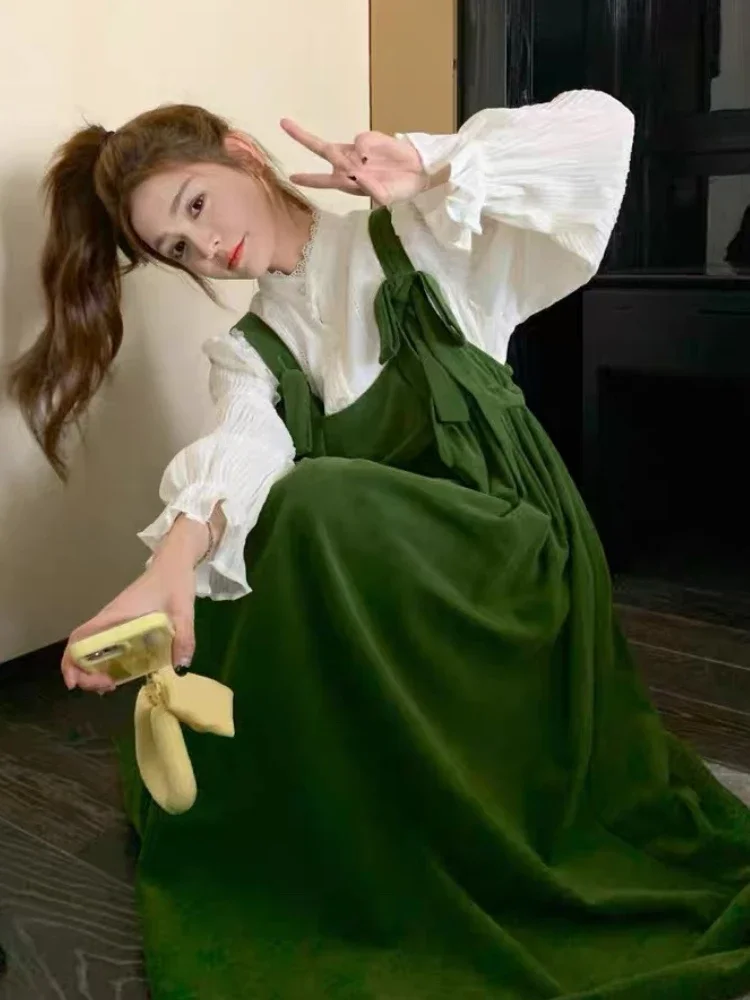 Corduroy Midi Dresses Women Baggy Vintage Bandage Design Tender Sweet Girls Japanese Style All-match Youthful Vestidos De Mujer