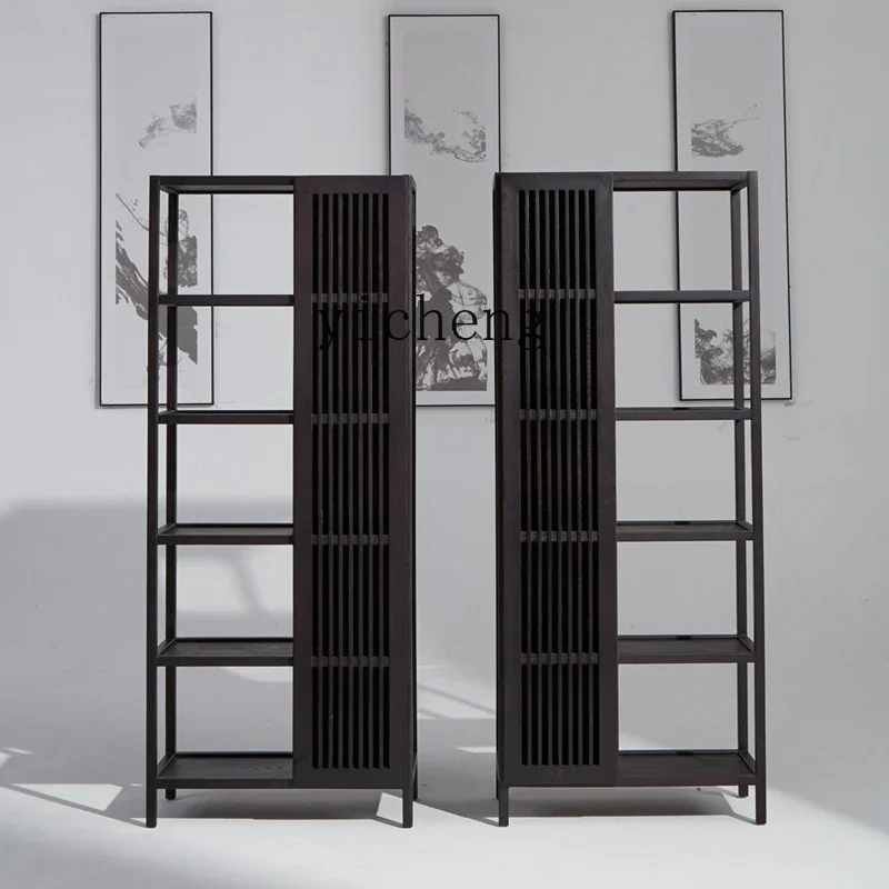 v4 bookshelf solid wood bookcase floor-to-ceiling antique display high cabinet hollow decoration