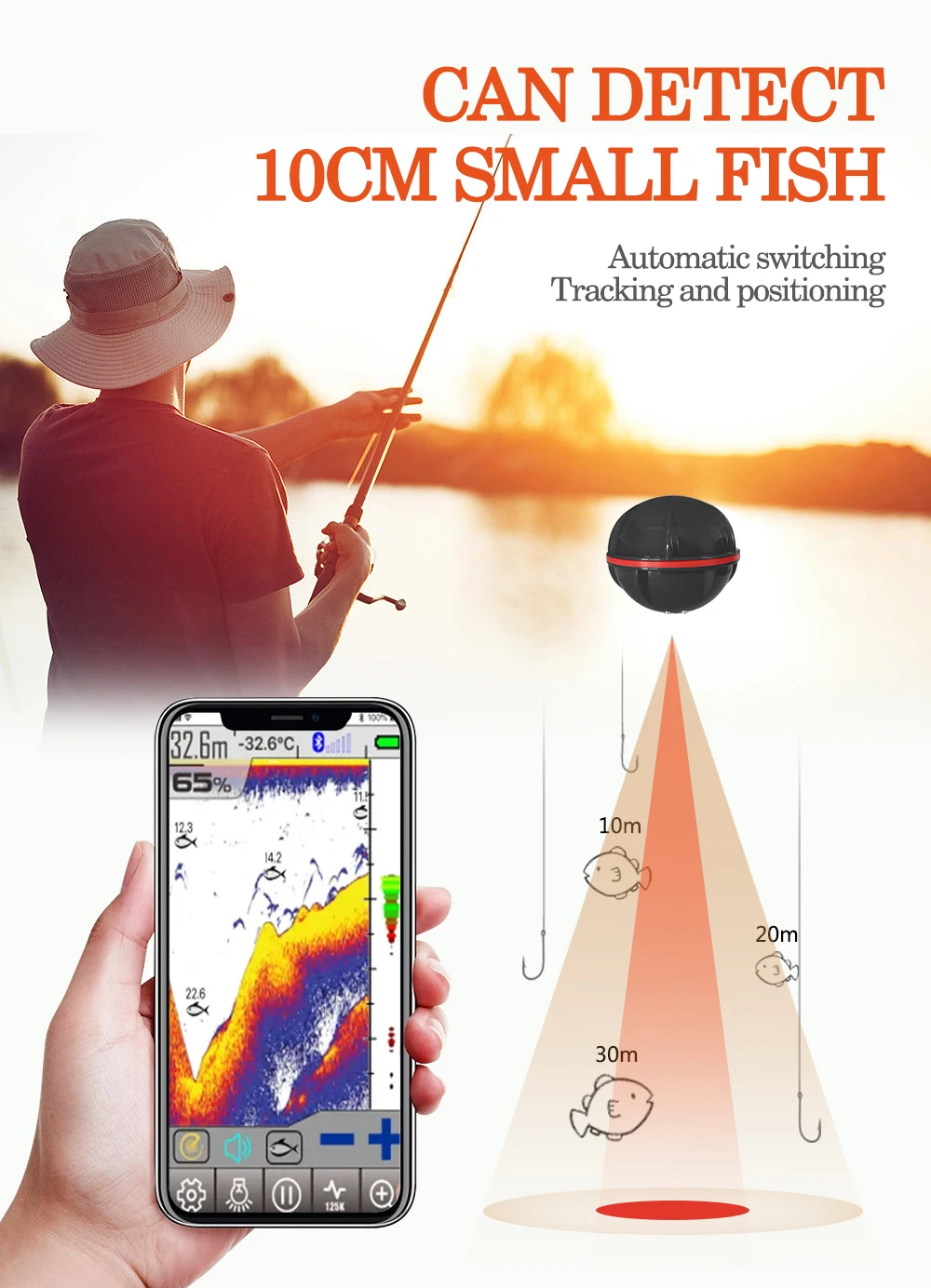 Smart Phone Fish Finder with Bluetooth, Sonar, Intelligent Fish Visual Fishing, Android and iOS, 2024New Brand