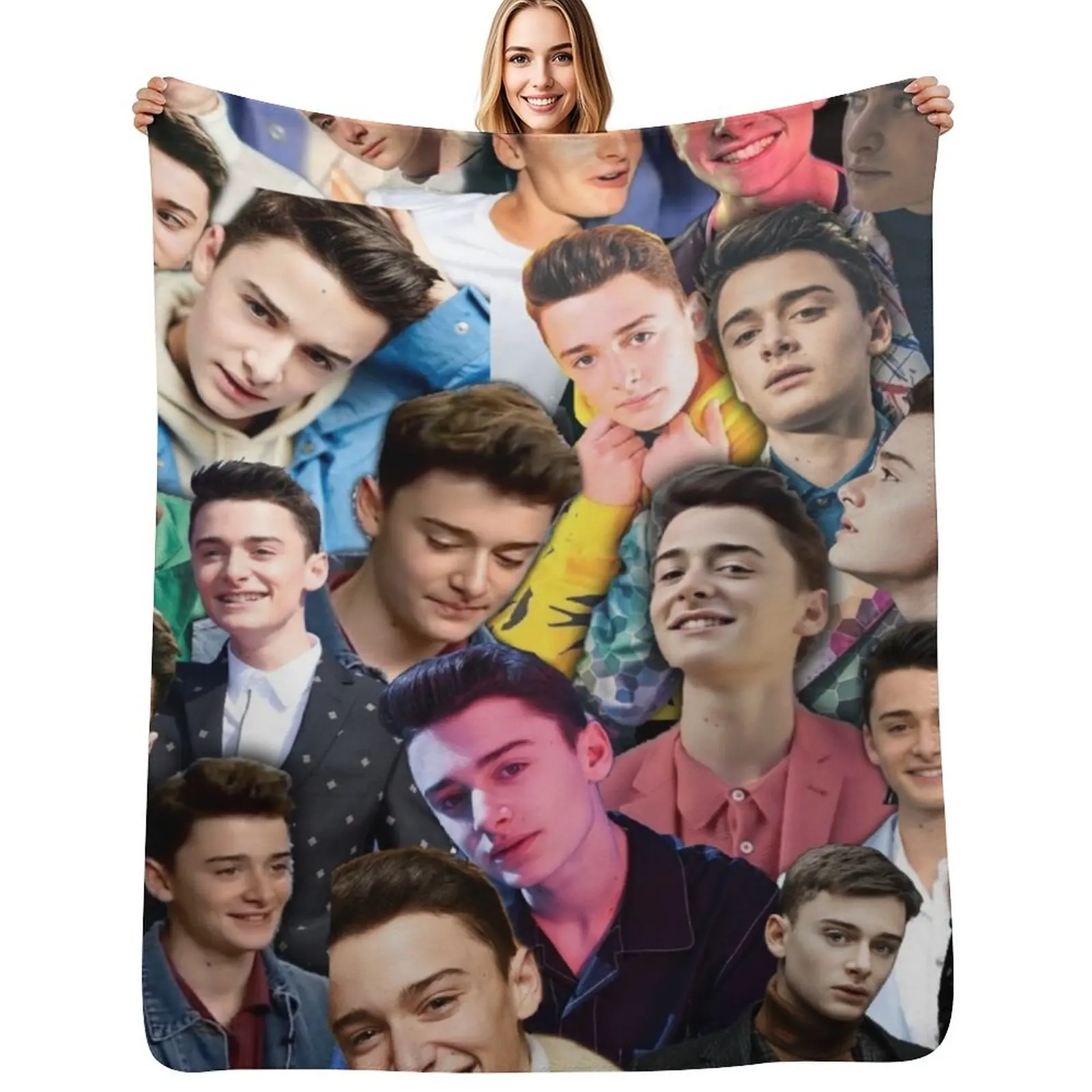 

noah schnapp collage Throw Blanket Bed Decorative Sofa Summer Beddings halloween Blankets