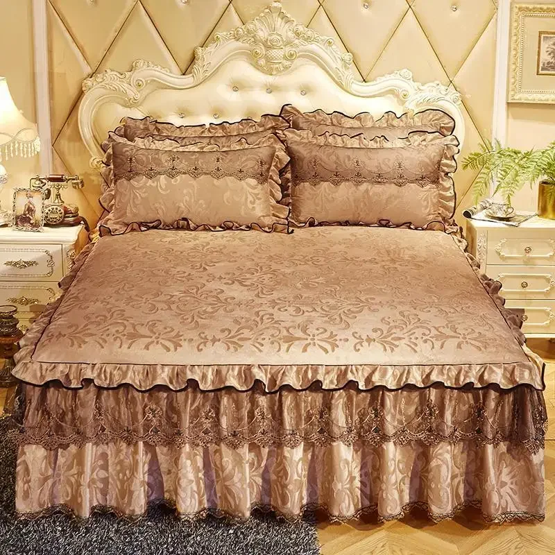 3 Pcs Bedding Set Luxurious Bedding Cover Set Warm Bedspread on The Bed Heightened Bed Skirt for Queen/King Size with Pillowcase