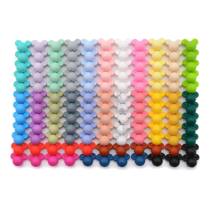 LOFCA 30pcs silicone teething Mouse Beads Baby Teether beads Food Grade Silicone Beads BPA Free DIY Necklace Pendant Making