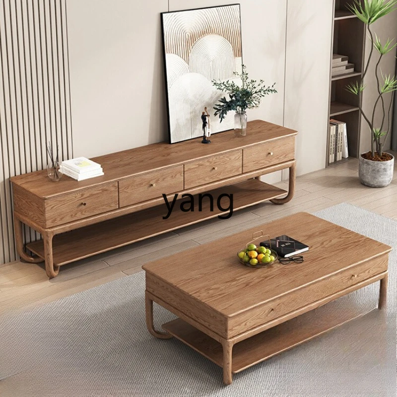 

TGF new Chinese solid wood coffee table living room household log wind ash wood storage TV cabinet
