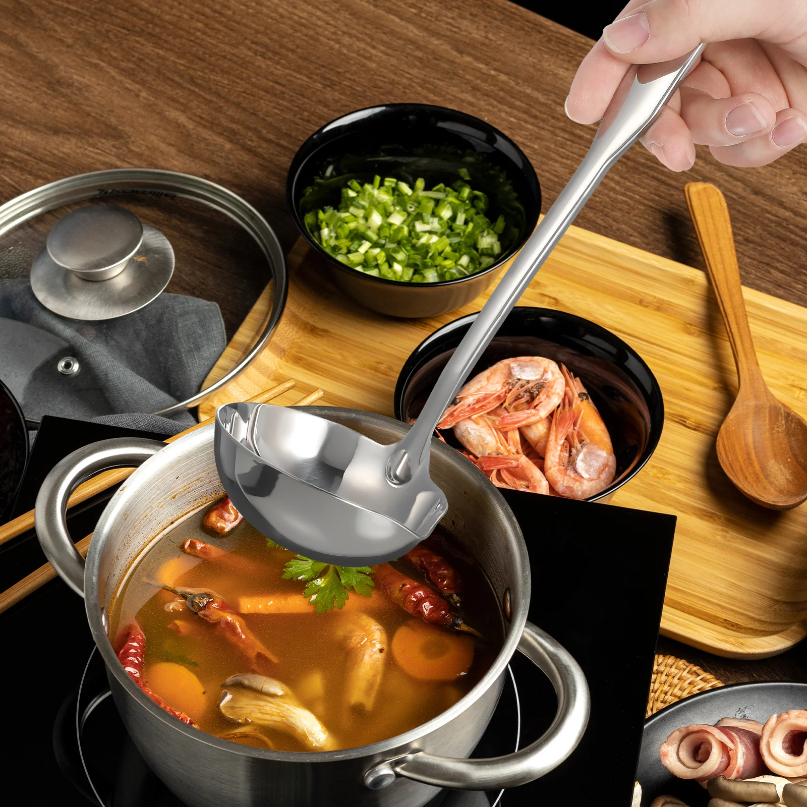 

Soup Ladle Deep Bowl Long Handle Stainless Steel Serving Utensil For Gravy Hot Pot Asian Cooking Pouring Spout Hanging
