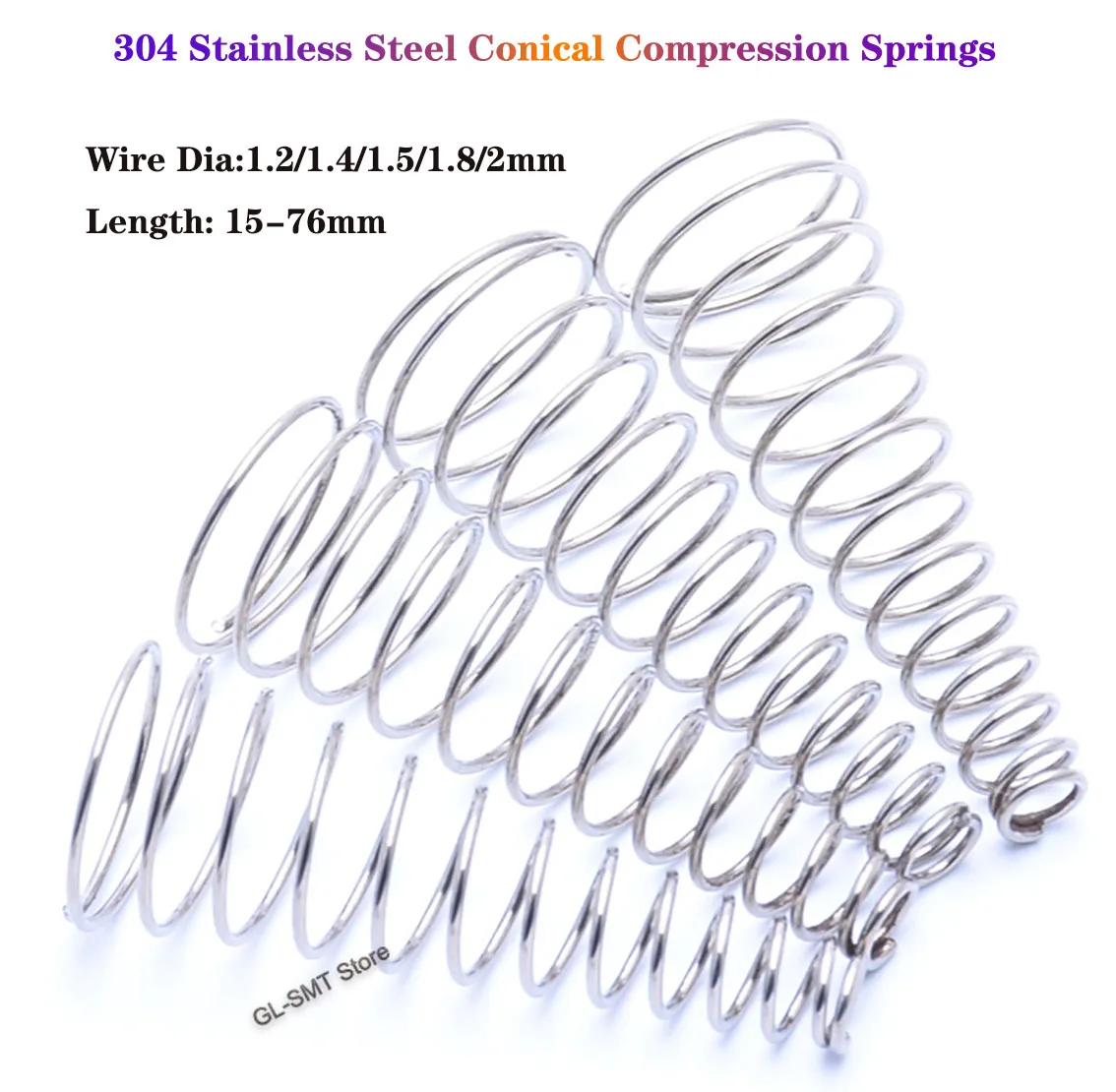 

Tower Spring 304 Stainless Steel Conical Compression Springs Wire Dia 1.2/1.4/1.5/1.8/2mm Taper Pressure Spring Length 15-76mm