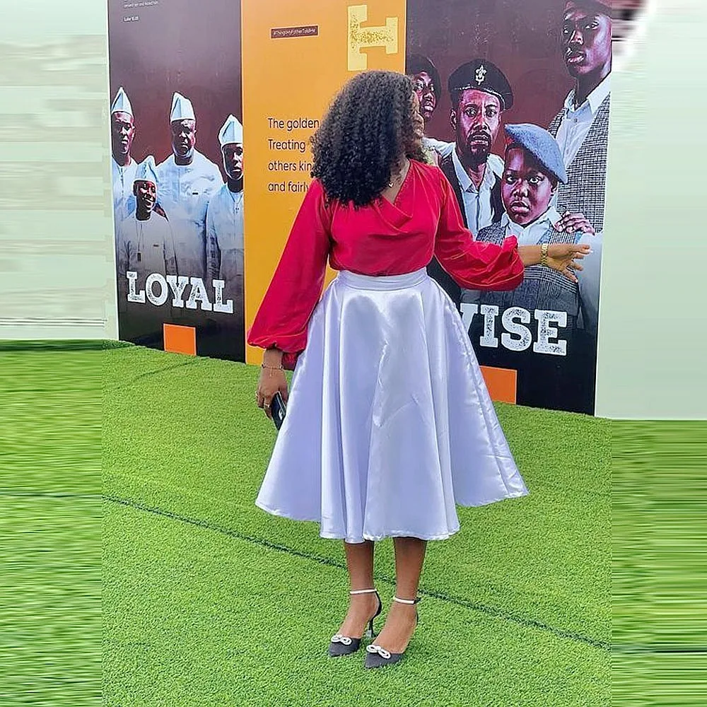 Weißer Satinrock mit hoher Taille, Teelänge, A-Linie, formelle Partyröcke für Damen, Sommer-Abschlussballrock, maßgeschneidert, ohne Oberteil