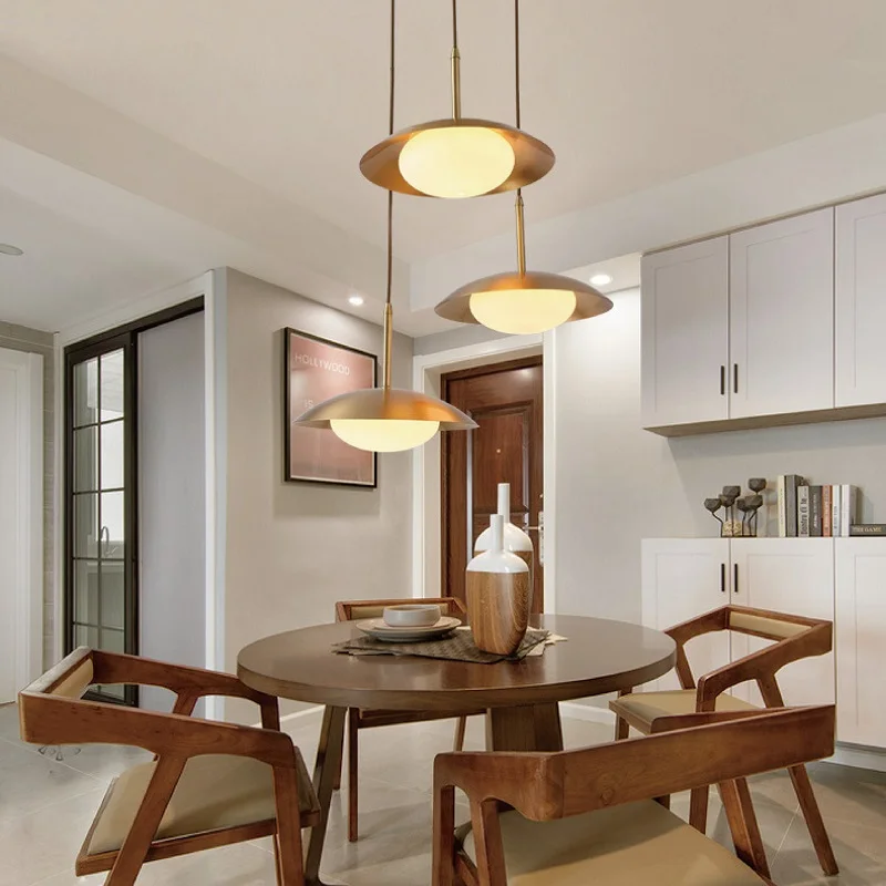Nordic Brass Pendant Light LED Modern Restaurant Bar Counter Circular Dining Chandelier