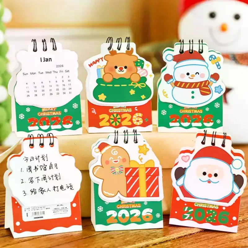 2026 Christmas Desk Calendar Mini Cartoon Cute Patterns Table Calendar Creative Desktop Decoration Daily Planning Small Monthly