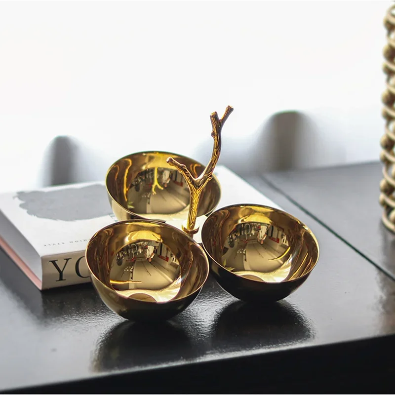 Three Grid Stainless Steel Bowl with Handle, Fruit Plate, Snack Platter, Dessert, Tableware, Party Decoration Storage Tray