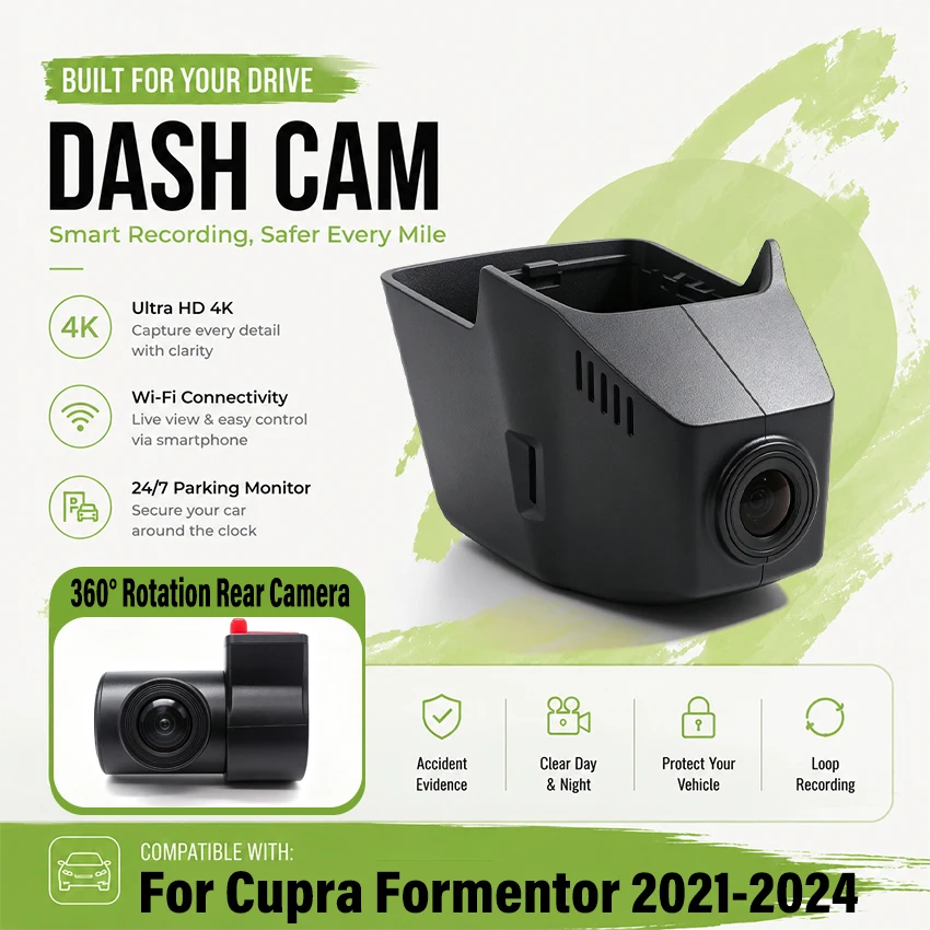 For Cupra Formentor 2021-2024 Front and Rear Plug & Play Dash Cam for Car Camera Recorder Dashcam WIFI Car Dvr Recording Devices