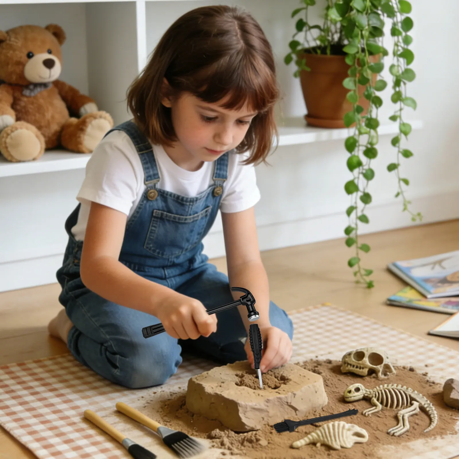 2 Set di Attrezzi Educativi per Bambini, Kit di Scavo Archeologico con Spazzola per Gemme, Scalpello, Martello, Set di Apprendimento per Bambini