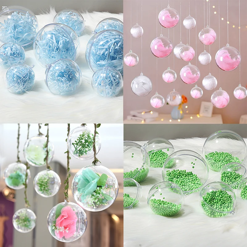 5/10 Pairs Christmas Decoration Transparent Ball 4/5/6/7cm Plastic Open Balls DIY Natal Navidad Xmas New Year Decor Gift Packing