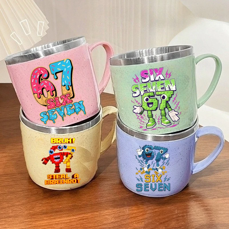 67 Six Seven Edelstahl-Wasserbecher „Steal A Brainrot“ – Kinder-Badezimmer-Gurgelbecher, Zahnbürstenbecher, Studenten-Frühstücks-Kaffee-Milchbecher, Geschenk