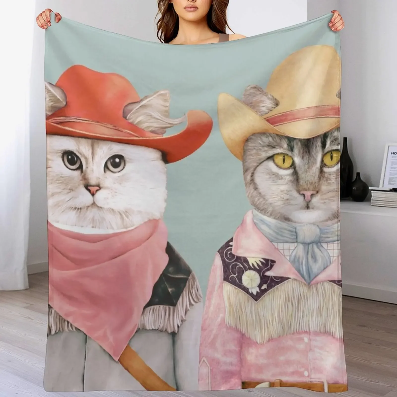 

Cowboy Cats Throw Blanket Bed linens Furry Summer Vintage Blankets