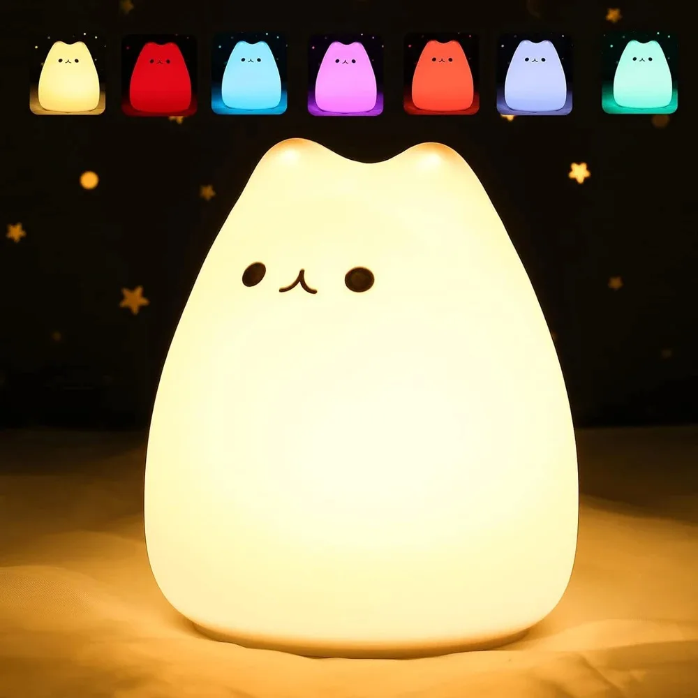 

7 Colors LED Night Light For Children Baby Kids Soft Silicone Touch Sensor Cartoon Cat Sleeping Lamp Home Bedroom Decoration