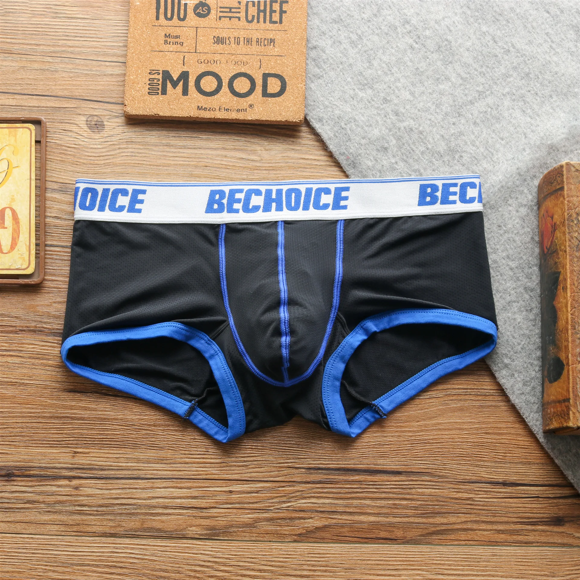 Bechoice-Pantalones deportivos de tiro bajo transpirables para hombre, ropa interior de malla translúcida