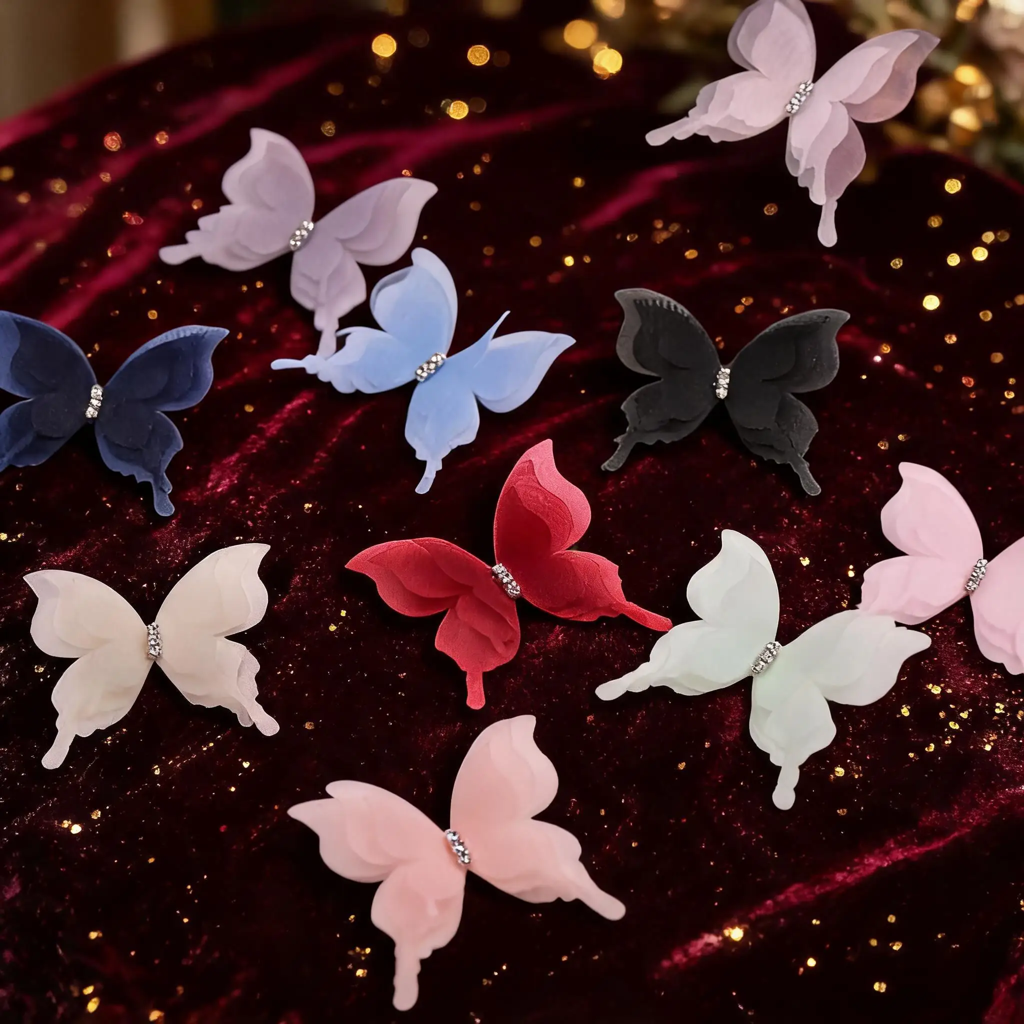 20Pcs 5CM 3D Gradient Chiffon Butterfly Appliques Iridescent Translucent Organza Fabric Butterfly Patches DIY Sewing Crafts