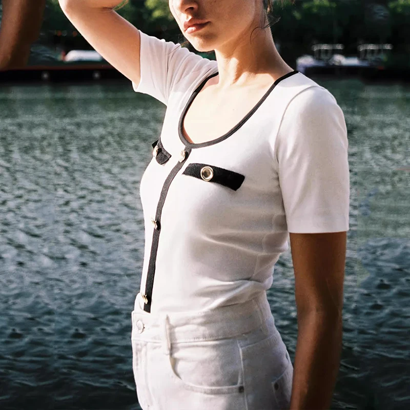 

Summer New Women's T-irt Color Blo Design Daily Commute Casual Polyester ort Sve Regular Fit Pure Color Z