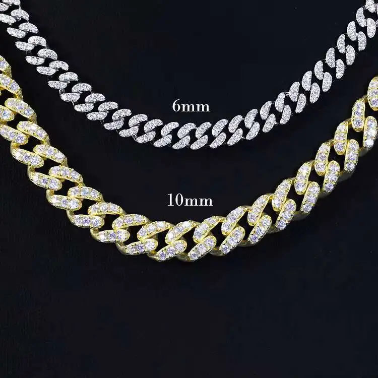 

Горячая продажа, готовая к отправке, 6 мм, 10 мм, однорядный, пройденный тест на бриллиант, стерлинговое серебро 925 пробы, хип-хоп, Vvs, муассанит, кубинская цепочка звеньев