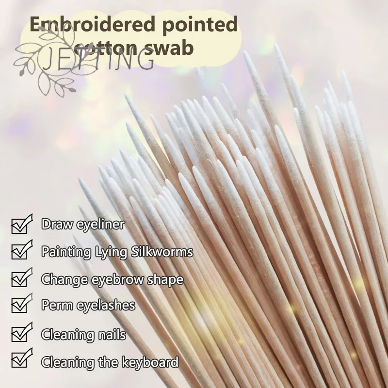 ホットダブルポイント使い捨て超小型綿棒ブラシ糸くずの出ないマイクロウッドメイクブラシまつげエクステ接着剤除去ツール