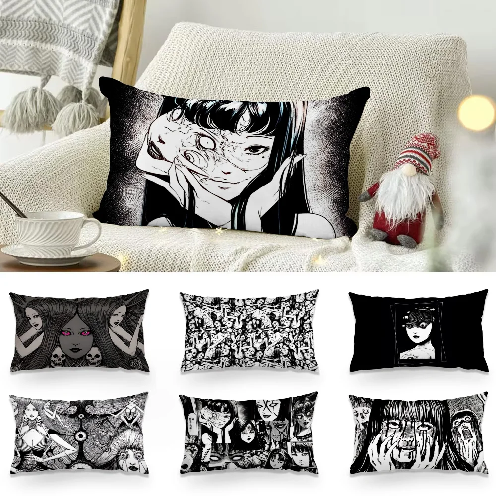 Pillow Covers Junji Ito Terror Horror Cartoon Sofa Decorative Home Double-sided Printing Short Plush Cute Cushion Cover