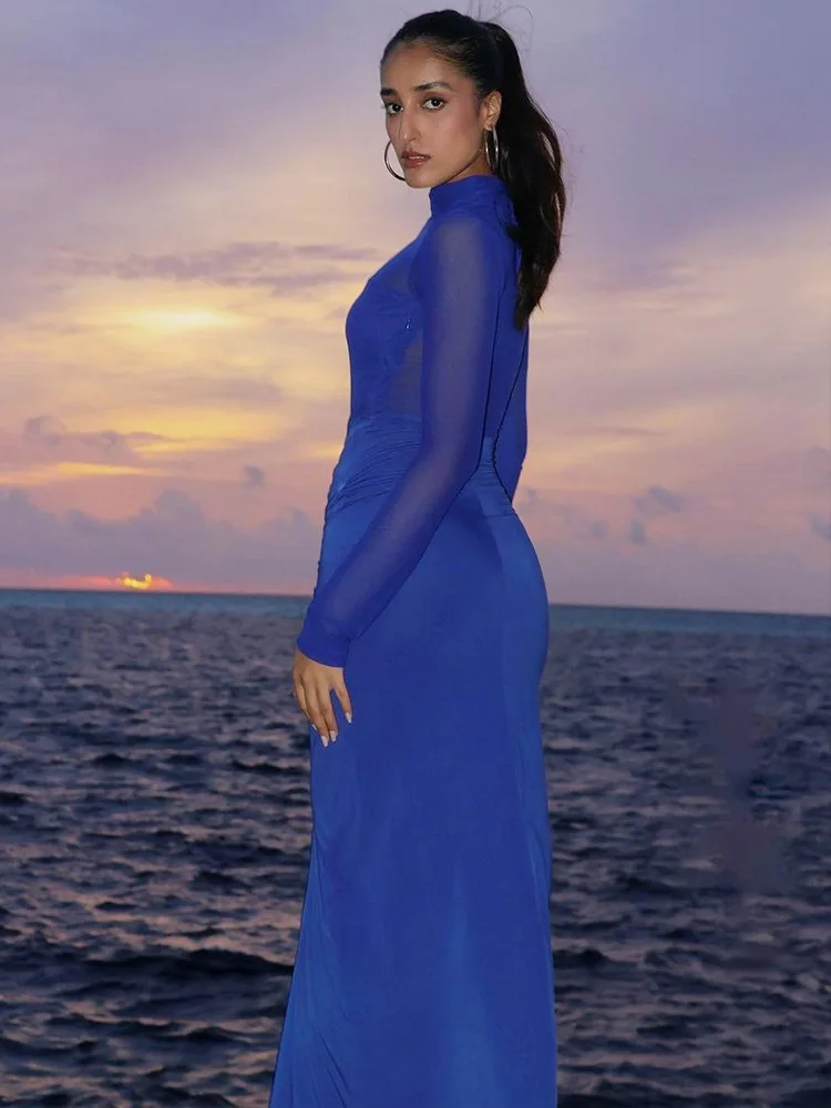 

Spring/Summer New Fashionable and Sexy Temptation Mesh Long Sleeve Slimming and Skinny Bag Hip Dress for Women
