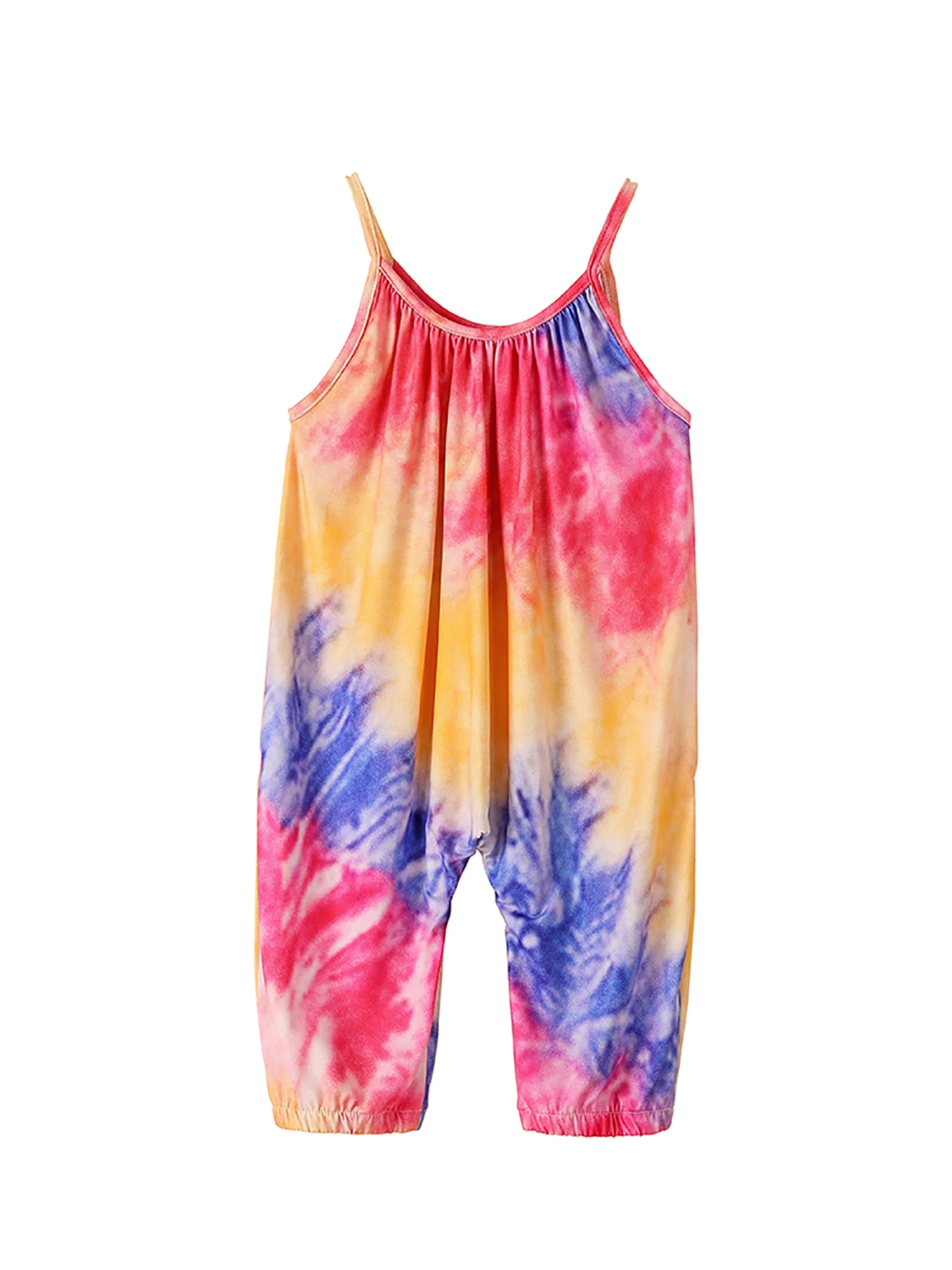 

Toddle Sleeveless Jumpsuit with Tie-dye Pattern Printing Elastic Closure Summer Clothing