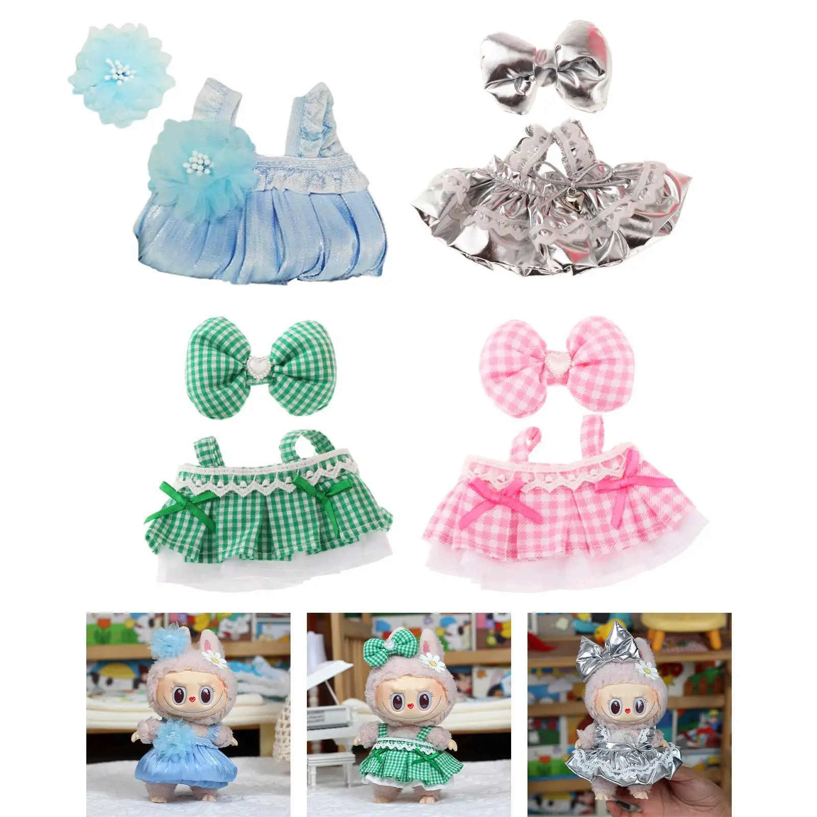 2x Fashion Dolls Dress and Hairpin Accessories Miniature Clothes for 15-17cm Dolls Dress up Children's Gifts Thanksgiving Gifts