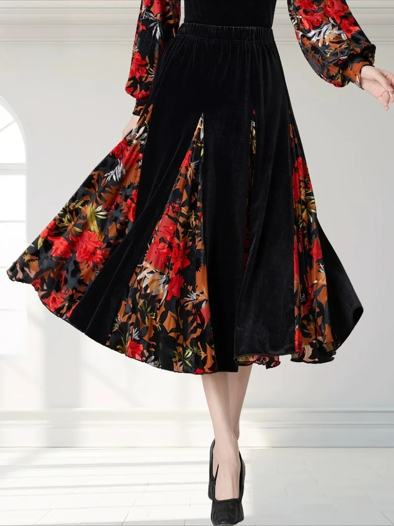jupe-midi-en-velours-imprime-taille-haute-pour-femme-jupe-de-danse-de-salon-moderne-d'automne-jupe-de-performance-pour-danse-de-salon-tango-valse-danse-de-salon