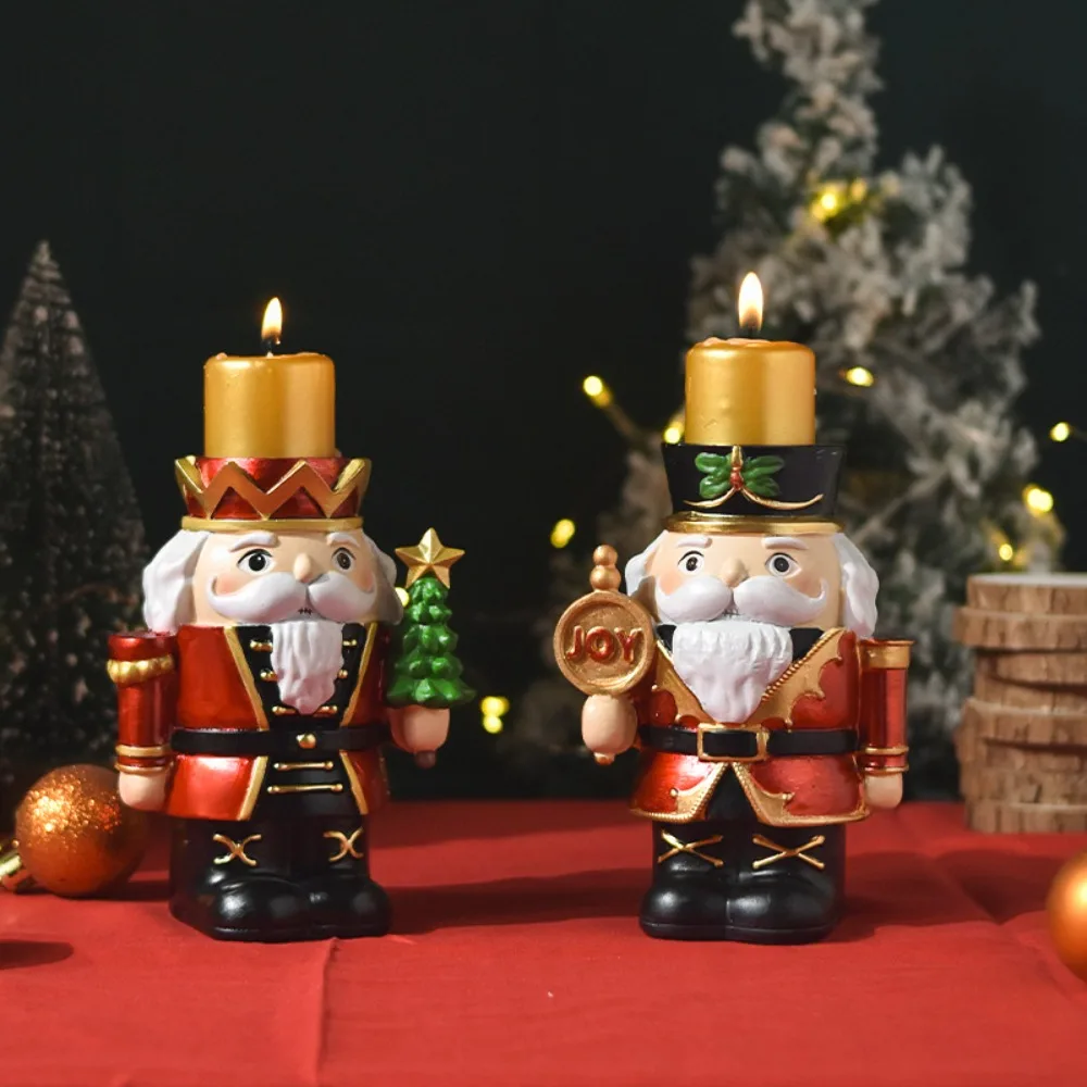 

Resin Nutcracker Candle Holder Christmas Home Decor Anime-Style Character Stand for Living Room Table Festive Holiday Ornament