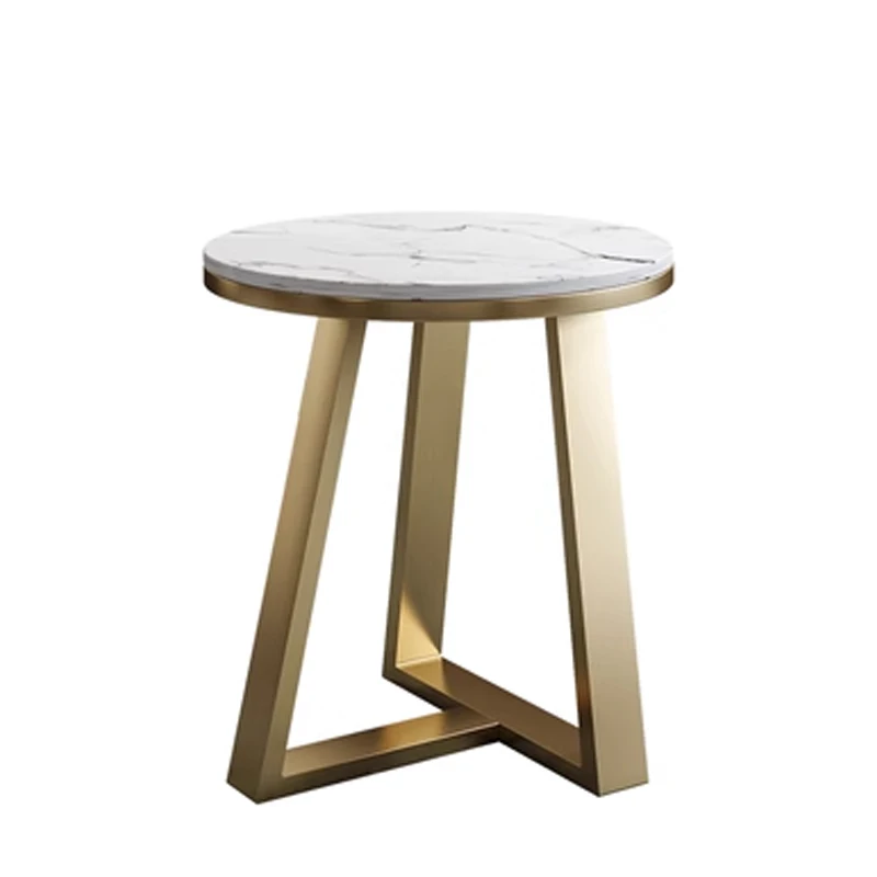 Living room coffee table set marble countertop round coffee table with brushed titanium legs