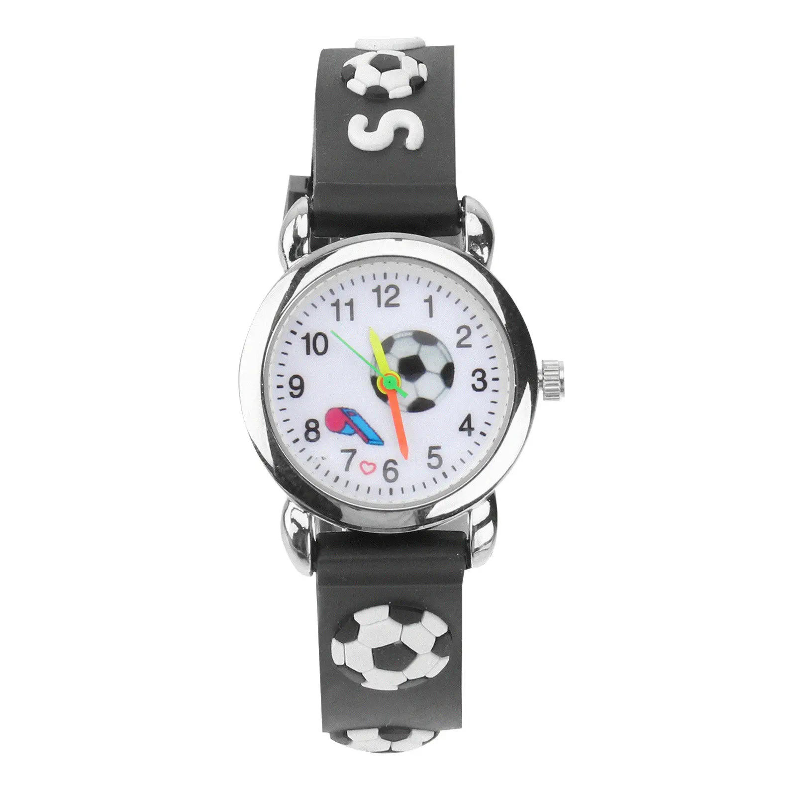 Soccer Theme Watch Cartoon Silicone Quartz Durable Safe Precise Timekeeping Childrens Birthday Gift Black view 4