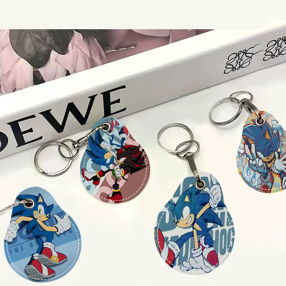 Porta-cartões de couro Game S-Sonic Movie Anime, chaveiro em formato de gota d'água, capa protetora para cartão de ônibus e elevador com sensor de indução.