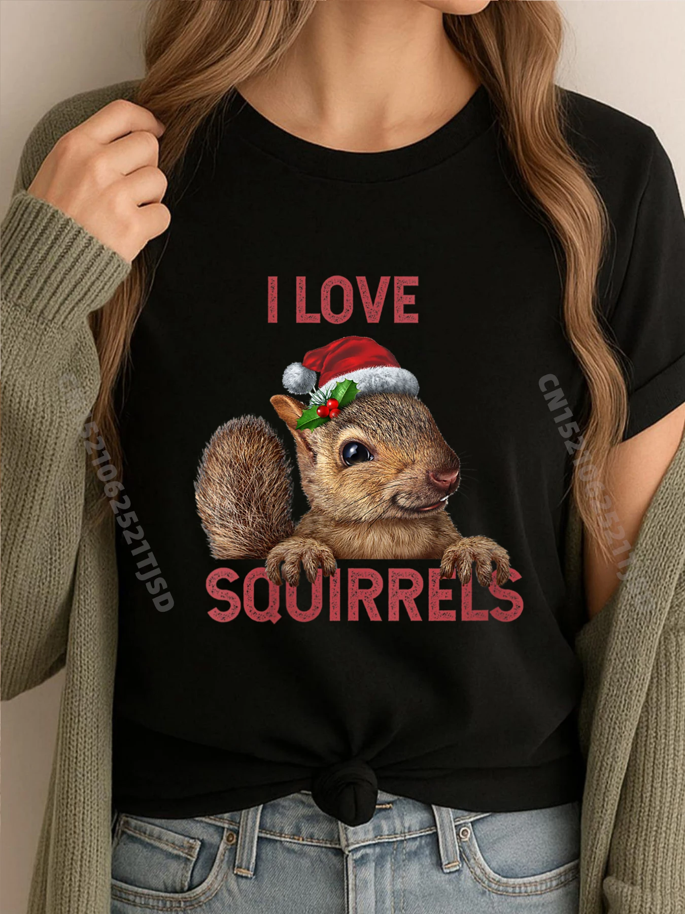 

Женская футболка с изображением белки «Я люблю белка», рождественские футболки с рисунком, женские хлопковые забавные подарки