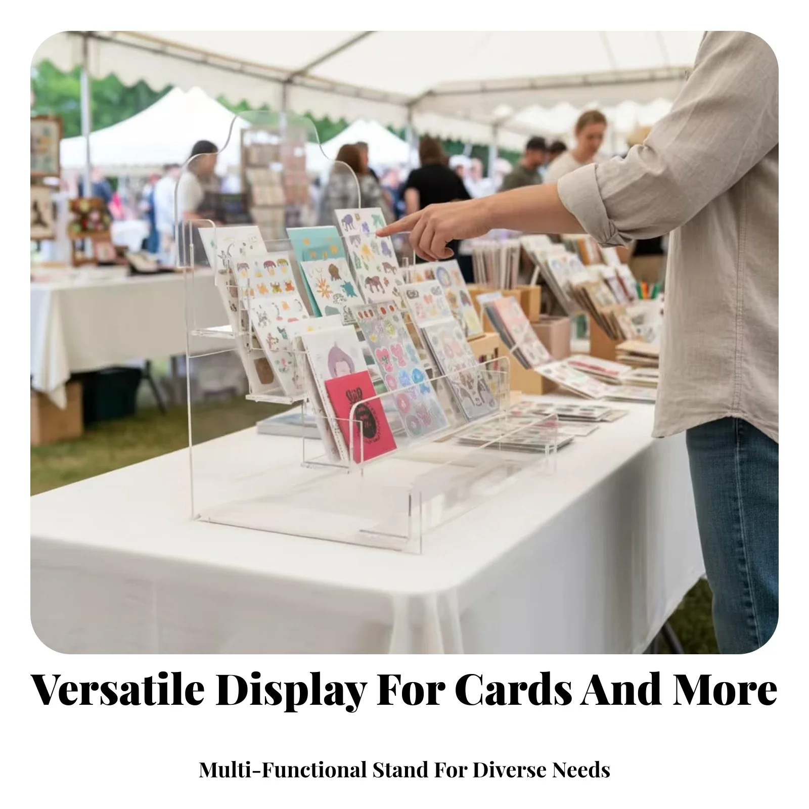 yesTiered Card Stand Removable Safeguarding Film Postcard Display Rack Clear Visibility 4-Tier Greeting Card Display Rack