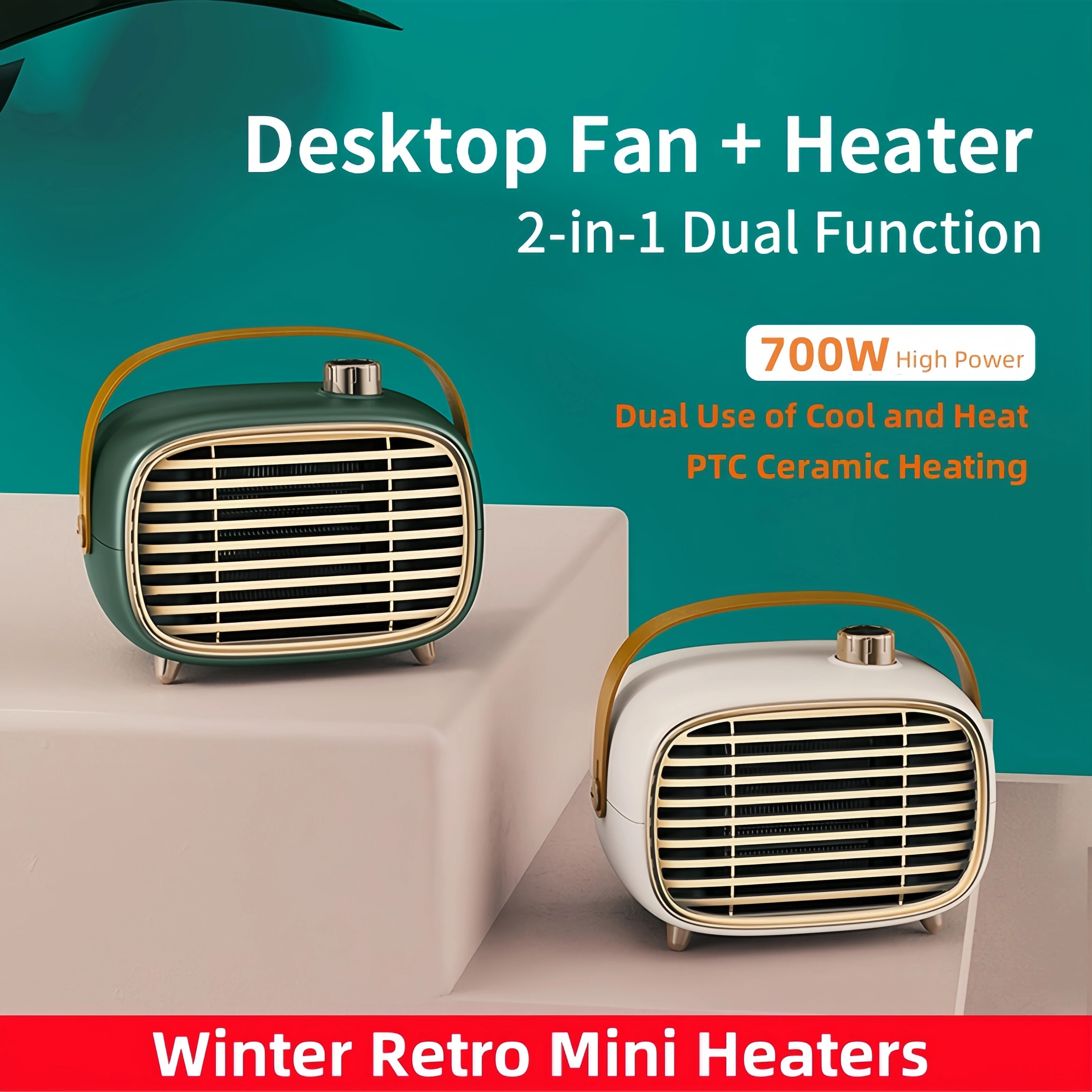 700W High Power Fan Heater PTC Ceramic Fast Heating Winter Portable Electric Heater Bedroom Office Home Warmer Dual Use