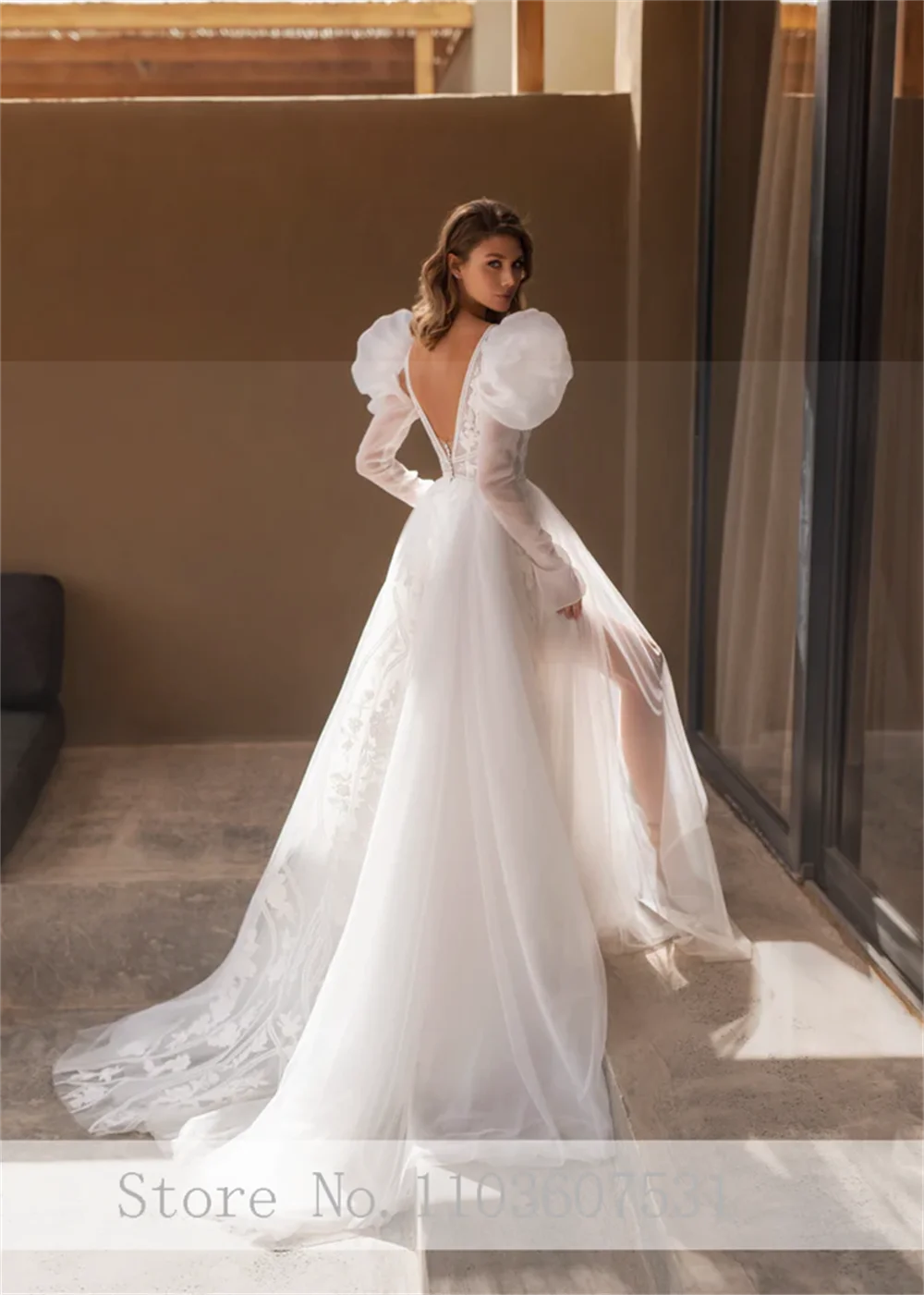 Robe de mariée bohème à col en V profond pour femmes, appliques en dentelle, tulle, robe de mariée à manches parfaites, ligne A, tenue de cour