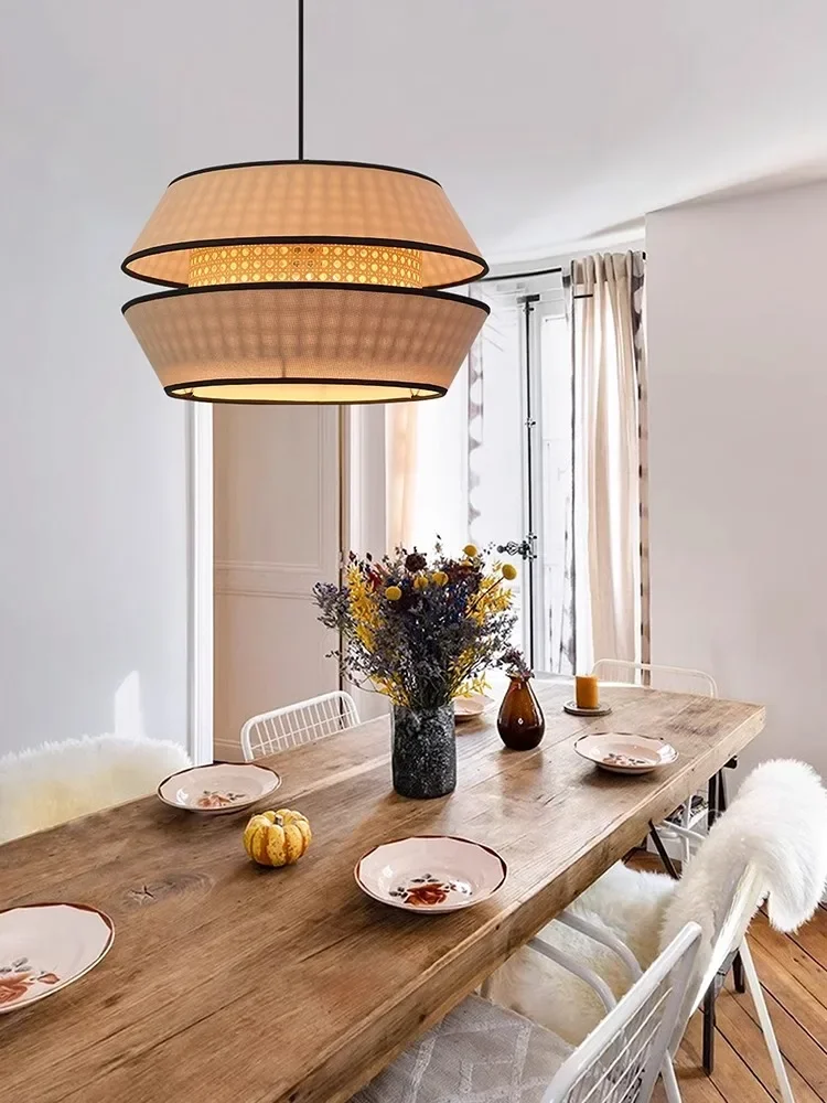 الحديثة اليابانية وابي سابي النسيج الثريا المعيشة الطعام غرفة نوم الديكور المنزل الروطان قلادة أضواء تركيبات إضاءة داخلية