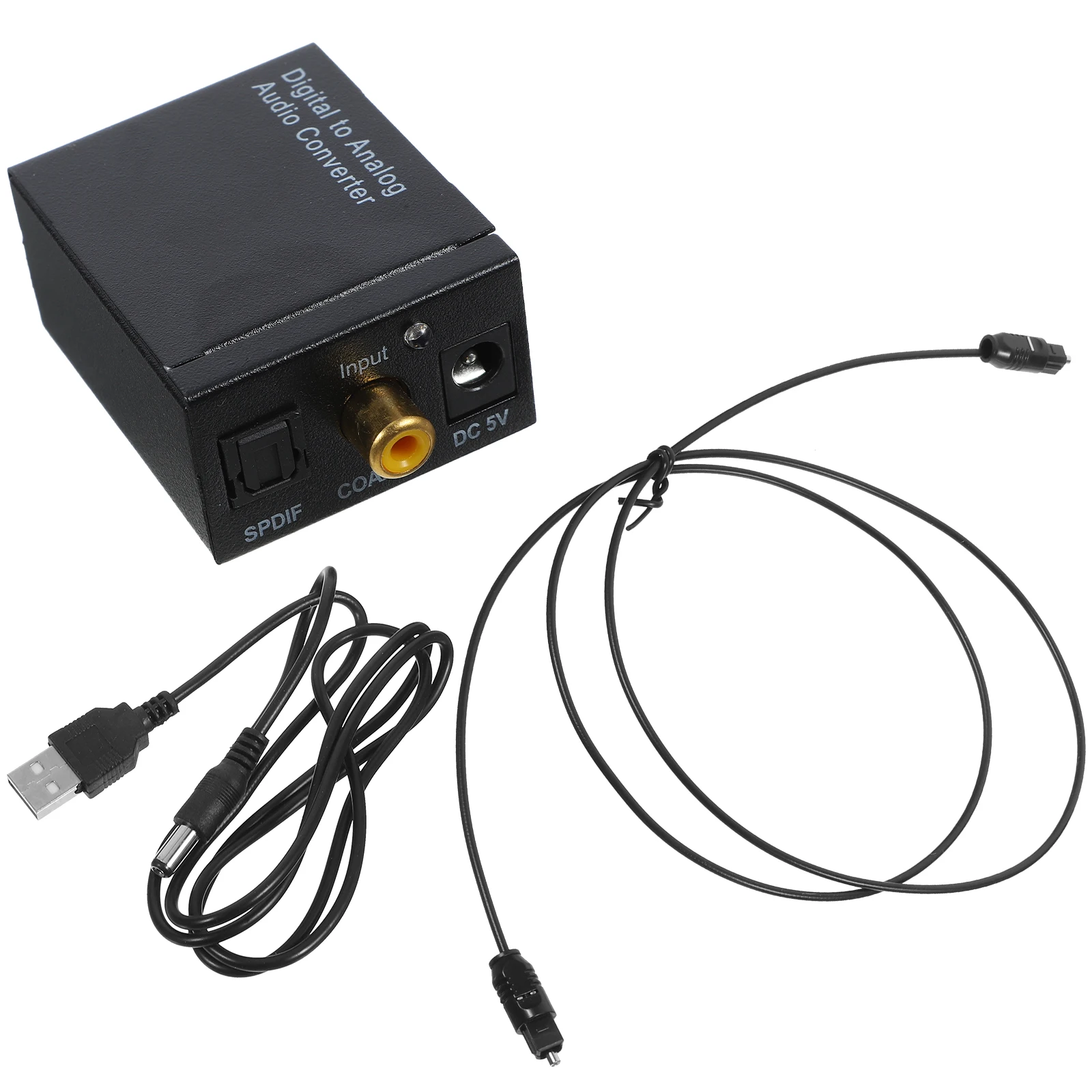 

Digital Signal to Analog Signal Audio Converter Audio Box with USB Power Supply Cable and Optical Fiber Cable Black